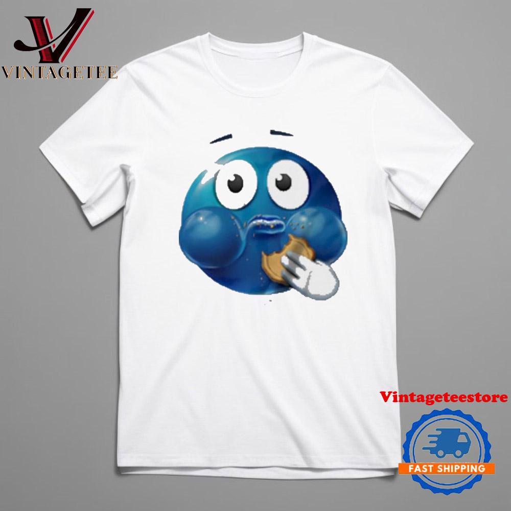Blue Emoji Eating Cookie Meme Vintage T-Shirt