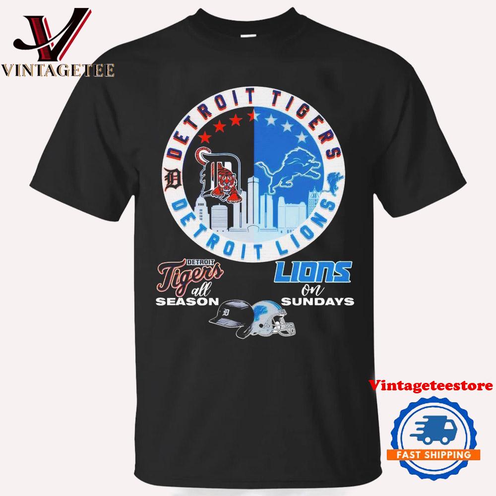 Detroit Tigers All Season Detroit Lions On Sundays 2024 Vintage T-Shirt Detroit Tigers All Season Detroit Lions On Sundays 2024 Vintage T-Shirt