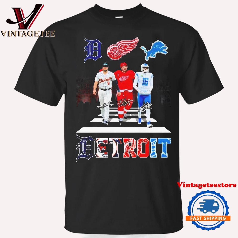 Detroit Tigers Matt Vierling Detroit Lions Jared Goff Red Wings Dylan Larkin Vintage T-Shirt
