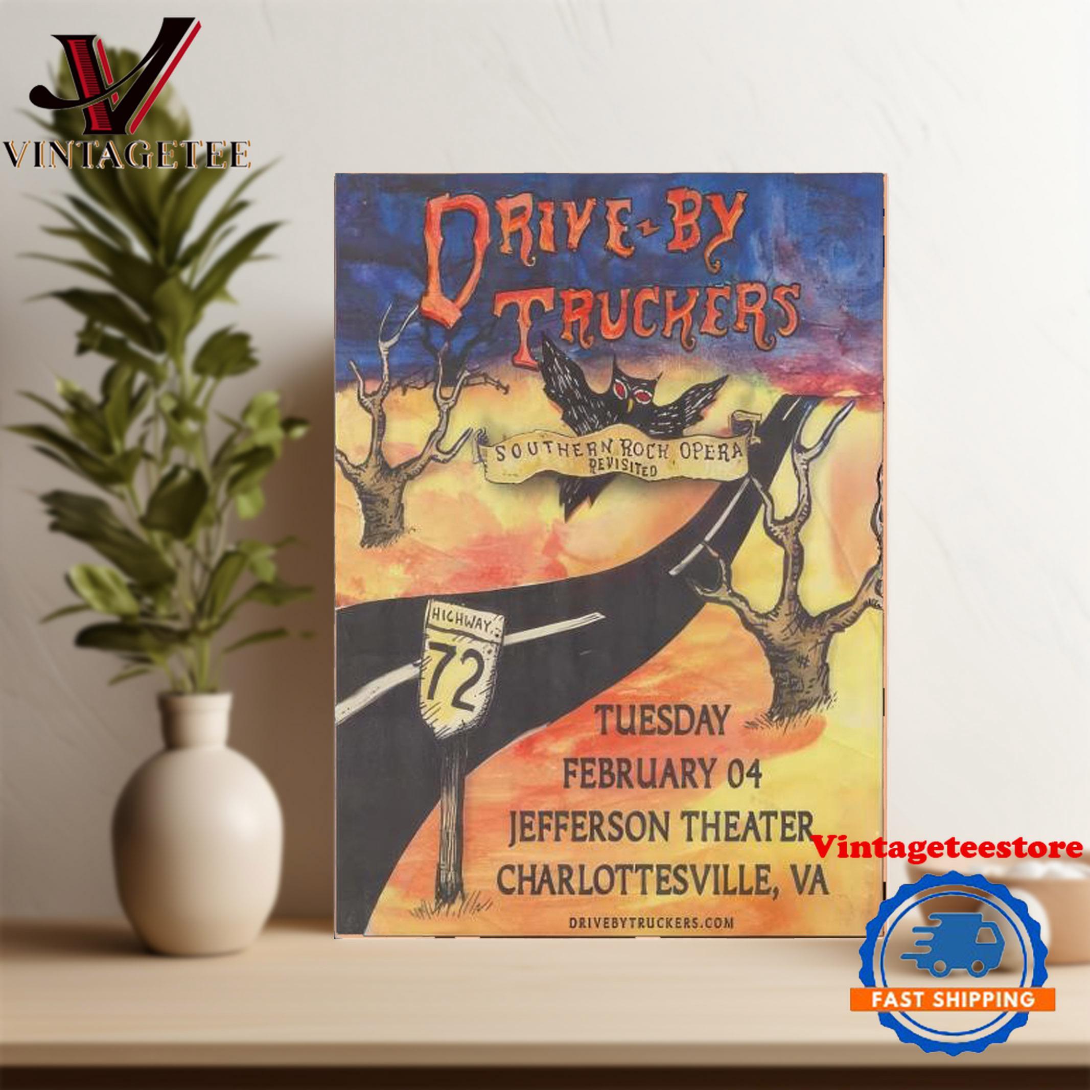 Drive-By Truckers Charlottesville Va February 4 2025 Tour Poster Canvas Art Drive-By Truckers Charlottesville Va February 4 2025 Tour Poster Canvas Art
