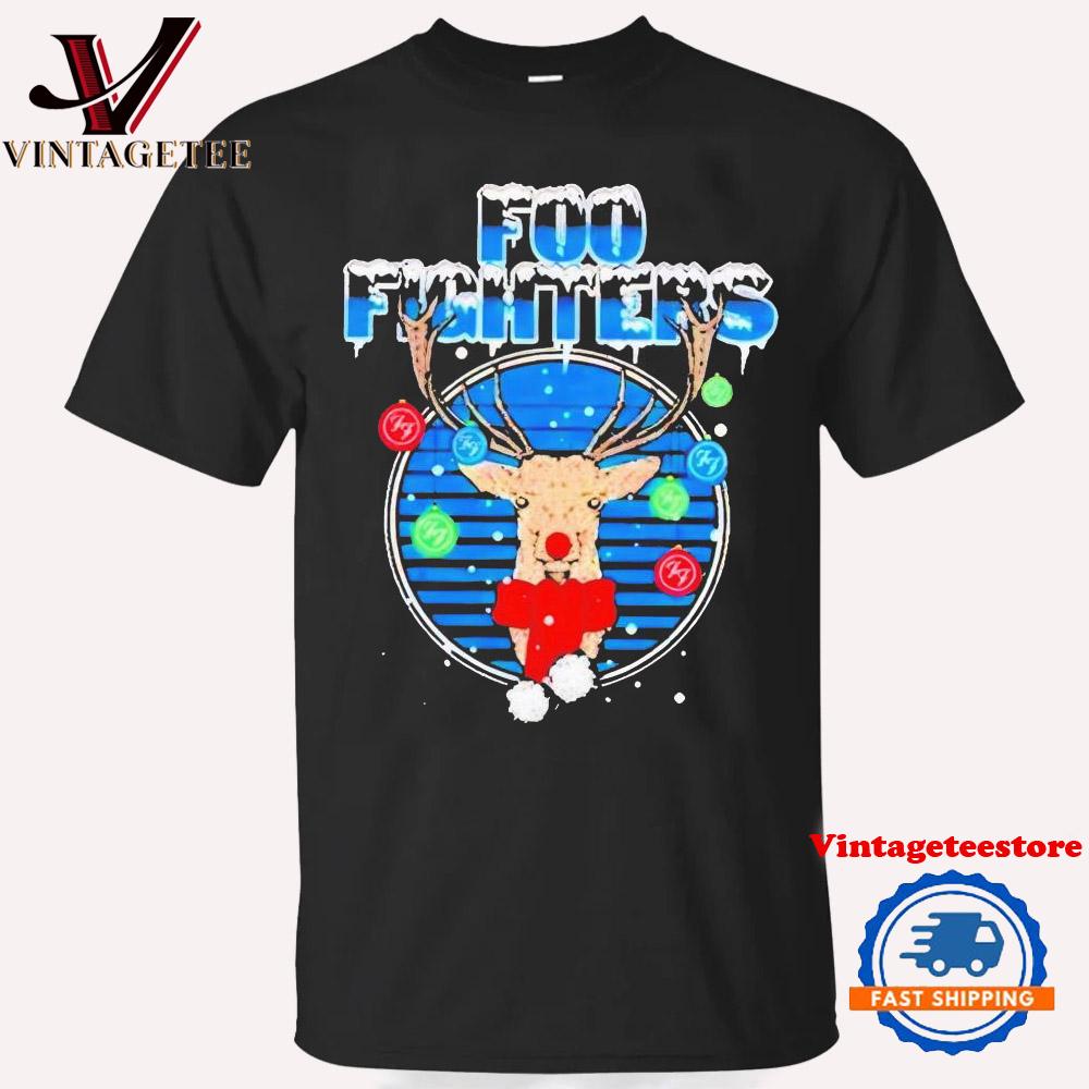 Foo Fighters Reindeer Holiday Snowy Night Christmas Vintage T-Shirt