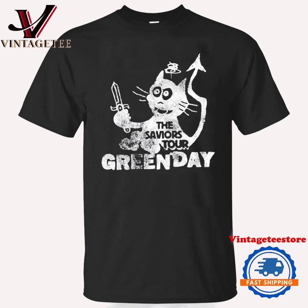 Green Day The Saviors Tour 2024 Cat And Sword Vintage T Shirt