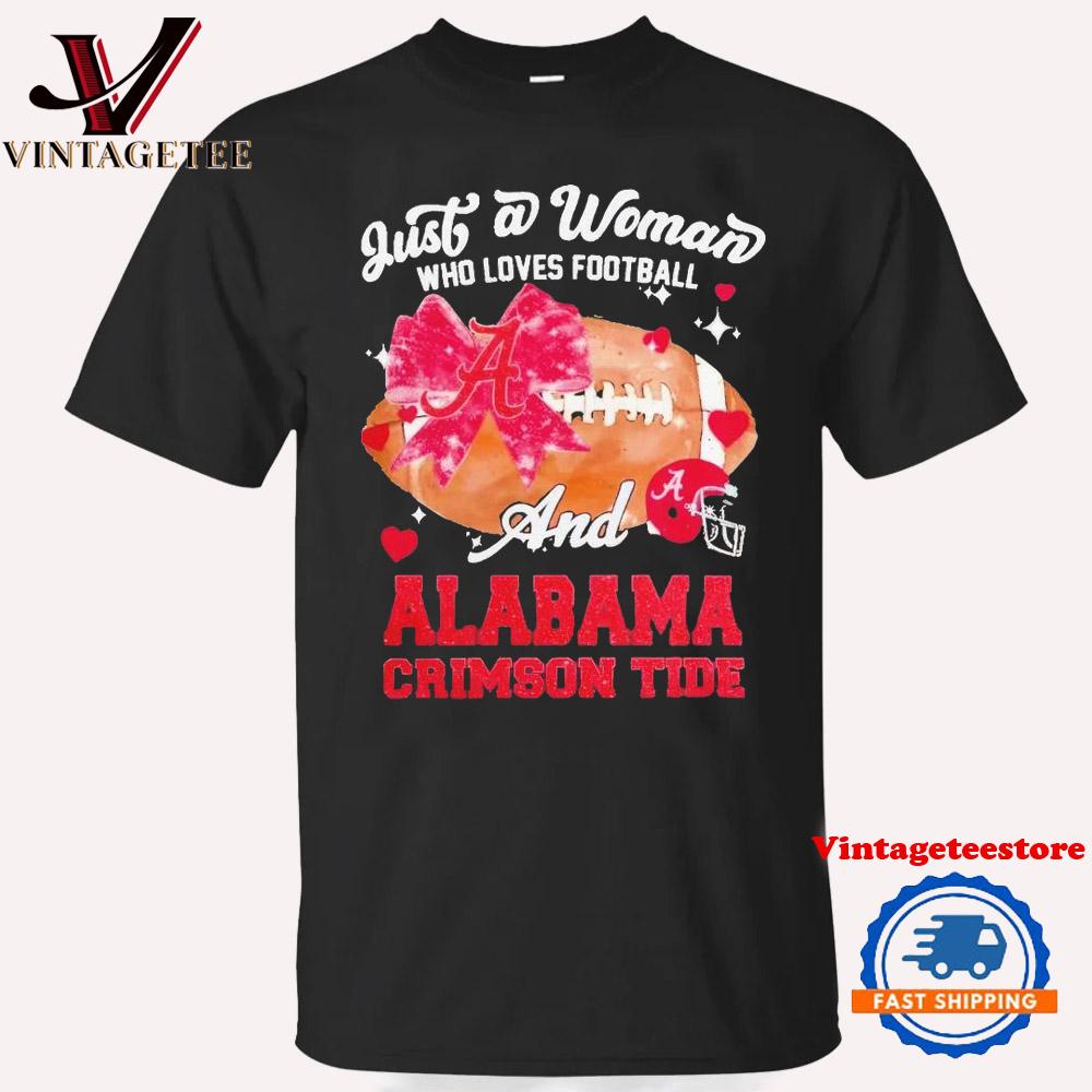 Just a Woman Who Loves Football and Alabama Crimson Tide Helmet Vintage T-Shirt