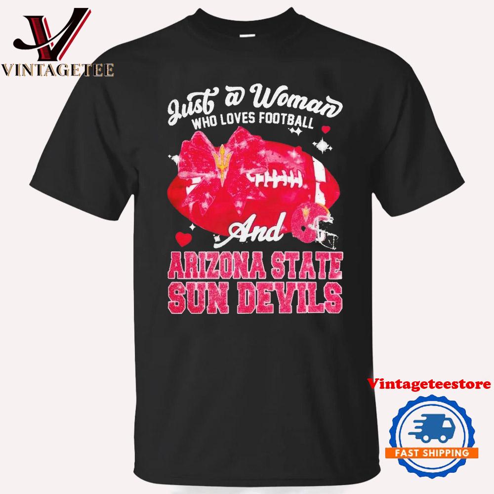 Just a Woman Who Loves Football and Arizona State Sun Devils Helmet Vintage T-Shirt