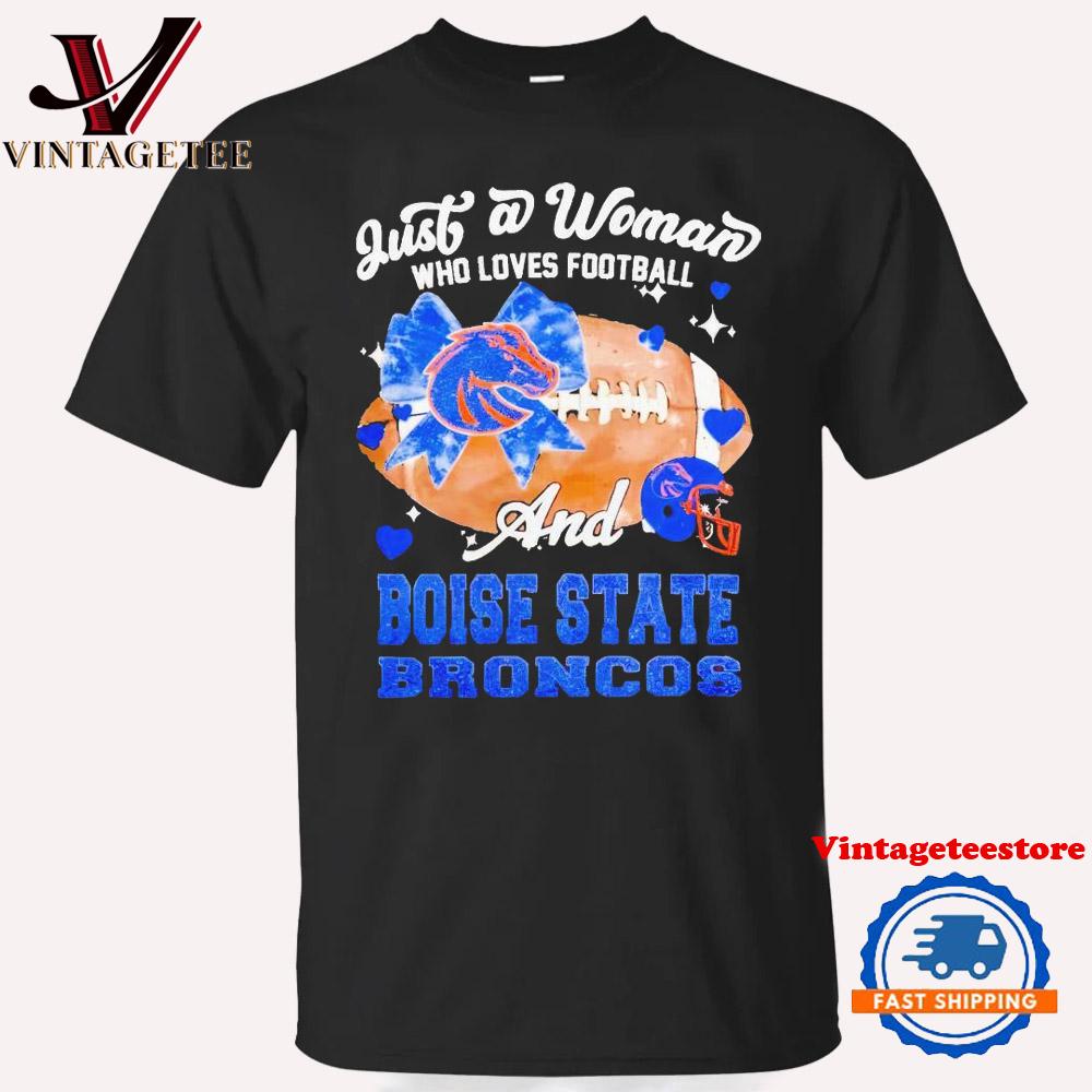 Just a Woman Who Loves Football and Boise State Broncos Helmet Vintage T-Shirt
