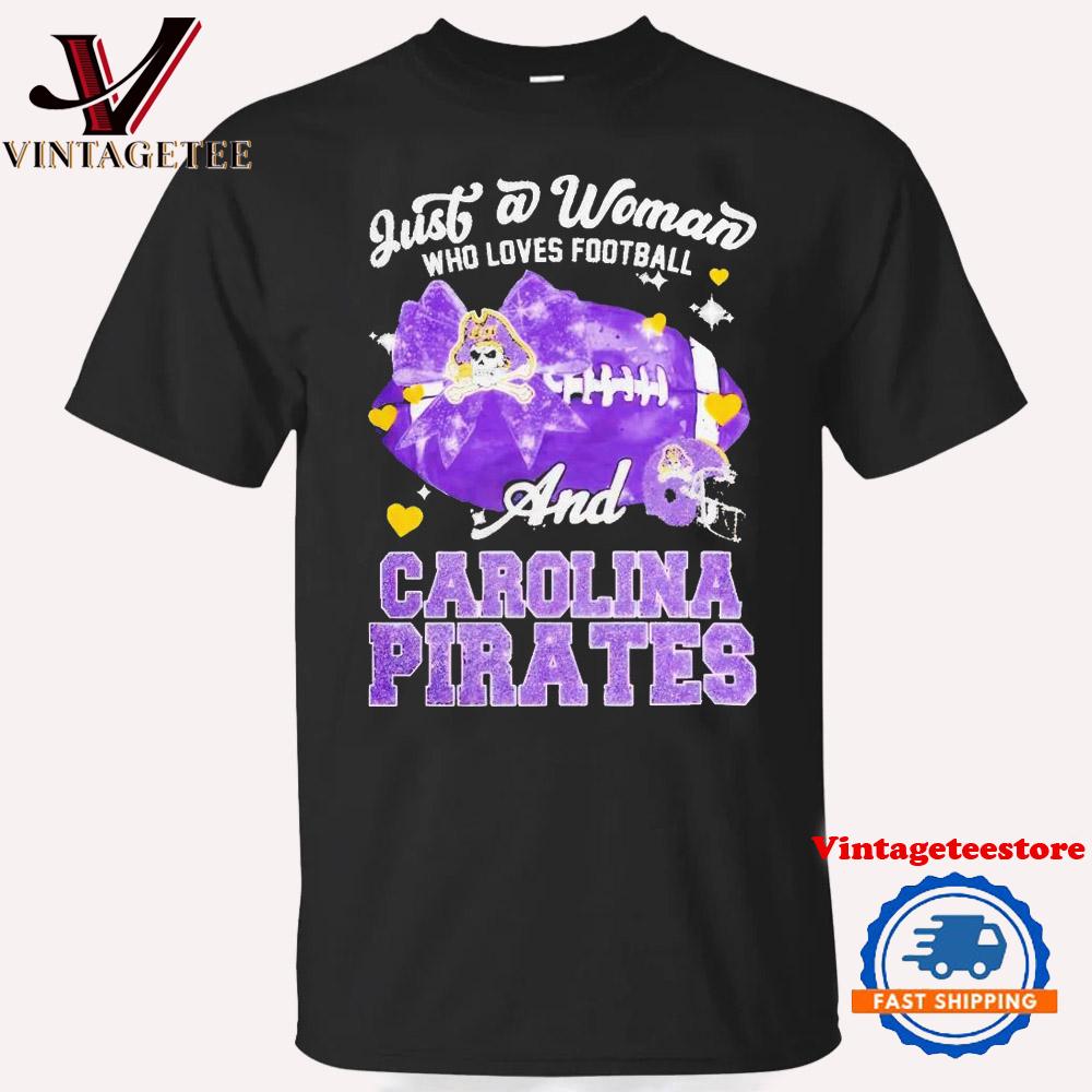 Just a Woman Who Loves Football and East Carolina Pirates Helmet Vintage T-Shirt