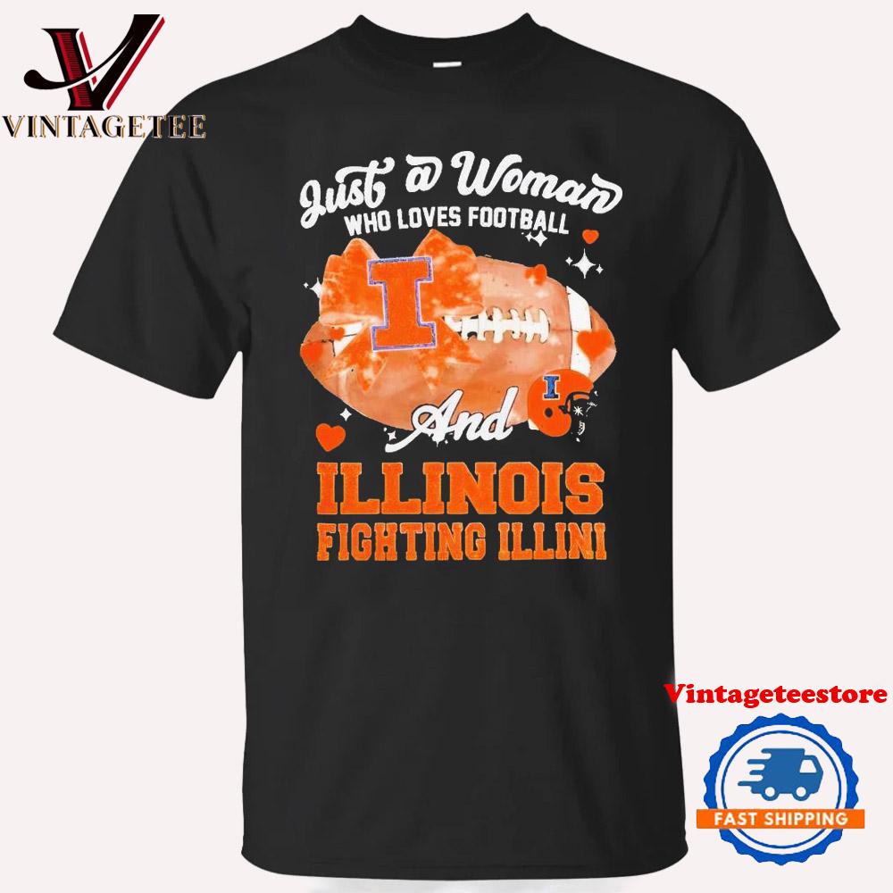 Just a Woman Who Loves Football and Illinois Fighting Illini Helmet Vintage T-Shirt