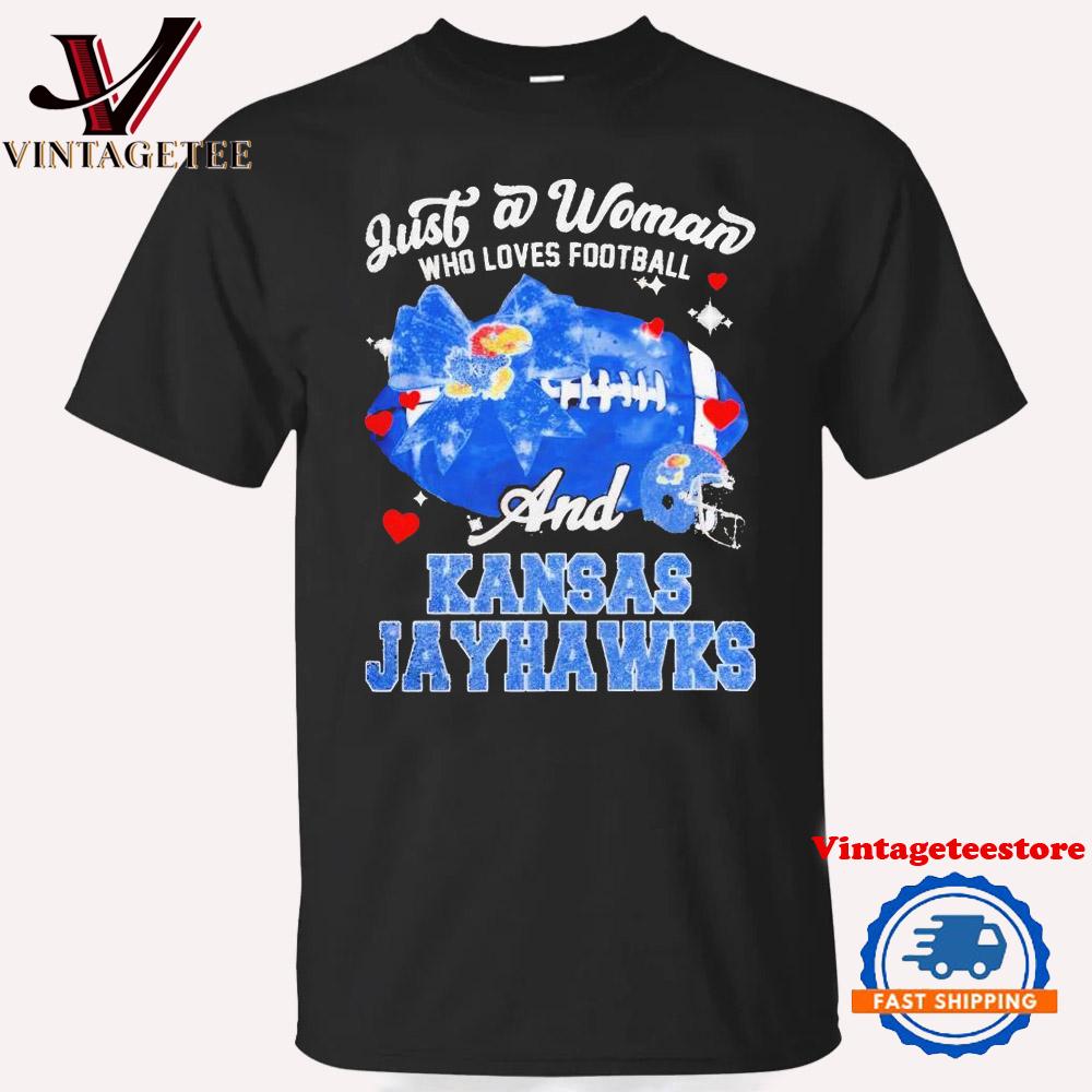 Just a Woman Who Loves Football and Kansas Jayhawks Helmet Vintage T-Shirt