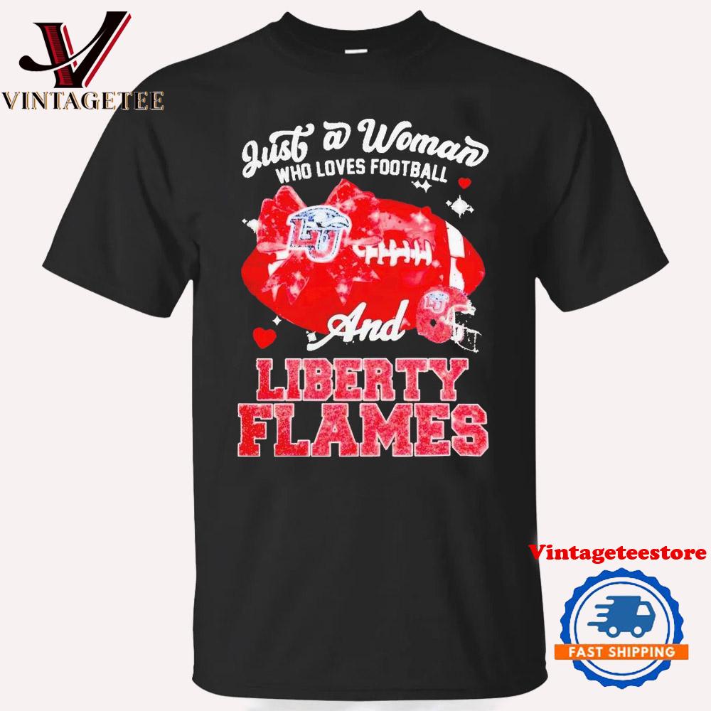 Just a Woman Who Loves Football and Liberty Flames Helmet Vintage T-Shirt