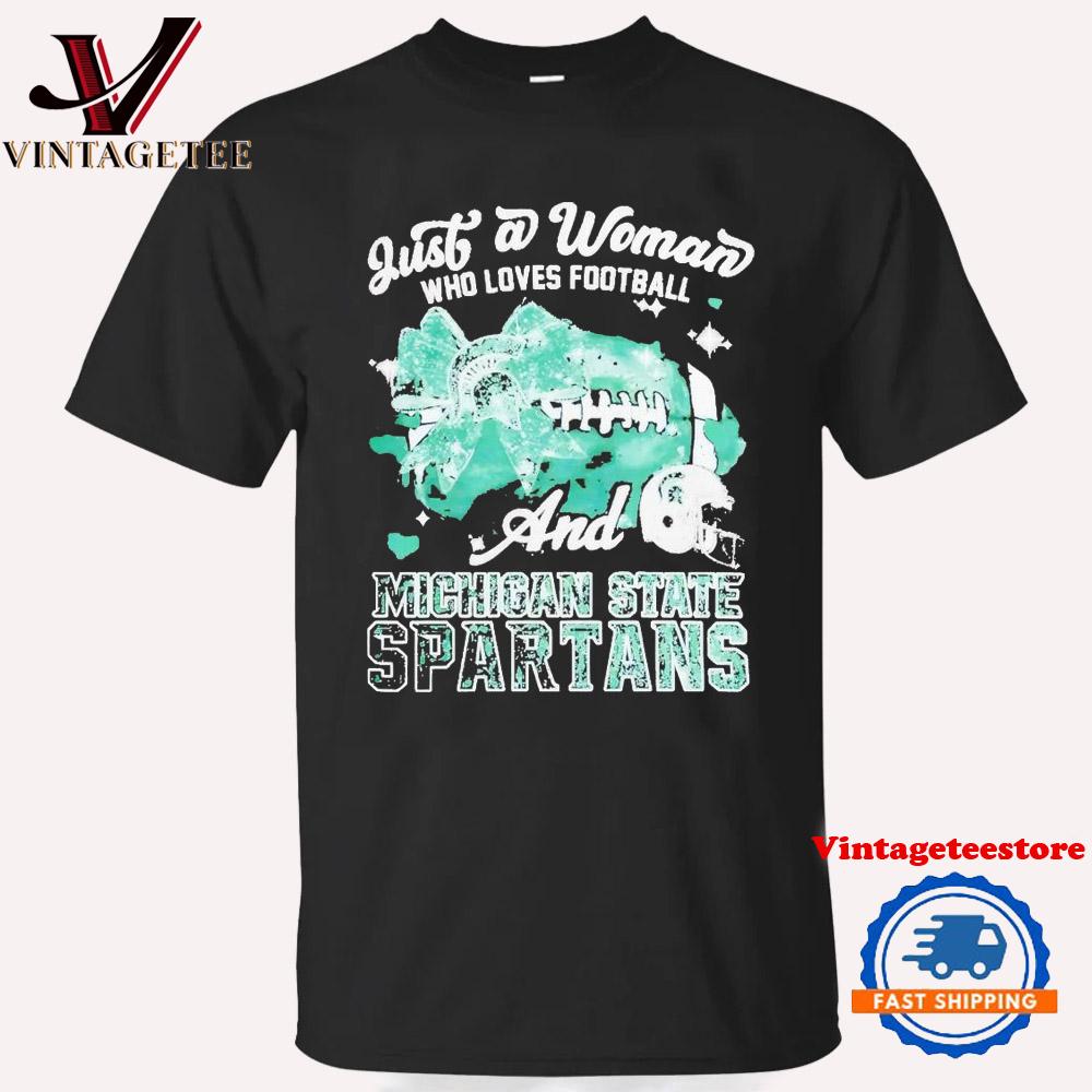 Just a Woman Who Loves Football and Michigan State Spartans Helmet Vintage T-Shirt