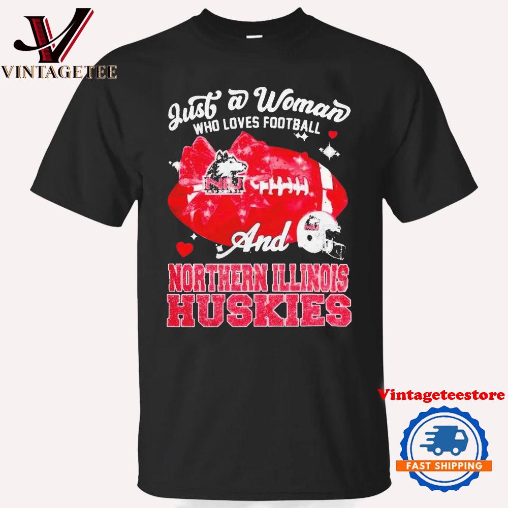 Just a Woman Who Loves Football and Northern Illinois Huskies Helmet Vintage T-Shirt