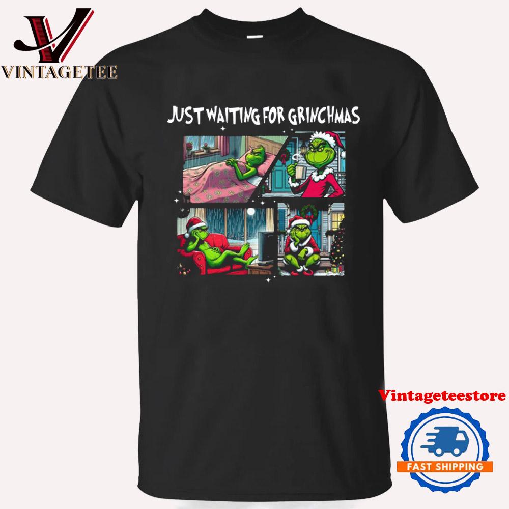 Just Waiting For Grinch Christmas Vintage T Shirt, Grinch Christmas 2024 Shirt