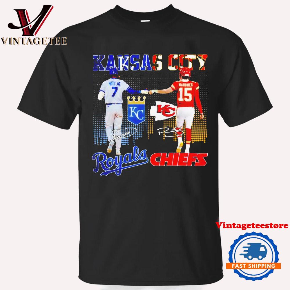 Kansas City Royals Bobby Witt Jr. And Kansas City Chiefs Patrick Mahomes Signature 2024 Vintage T Shirt