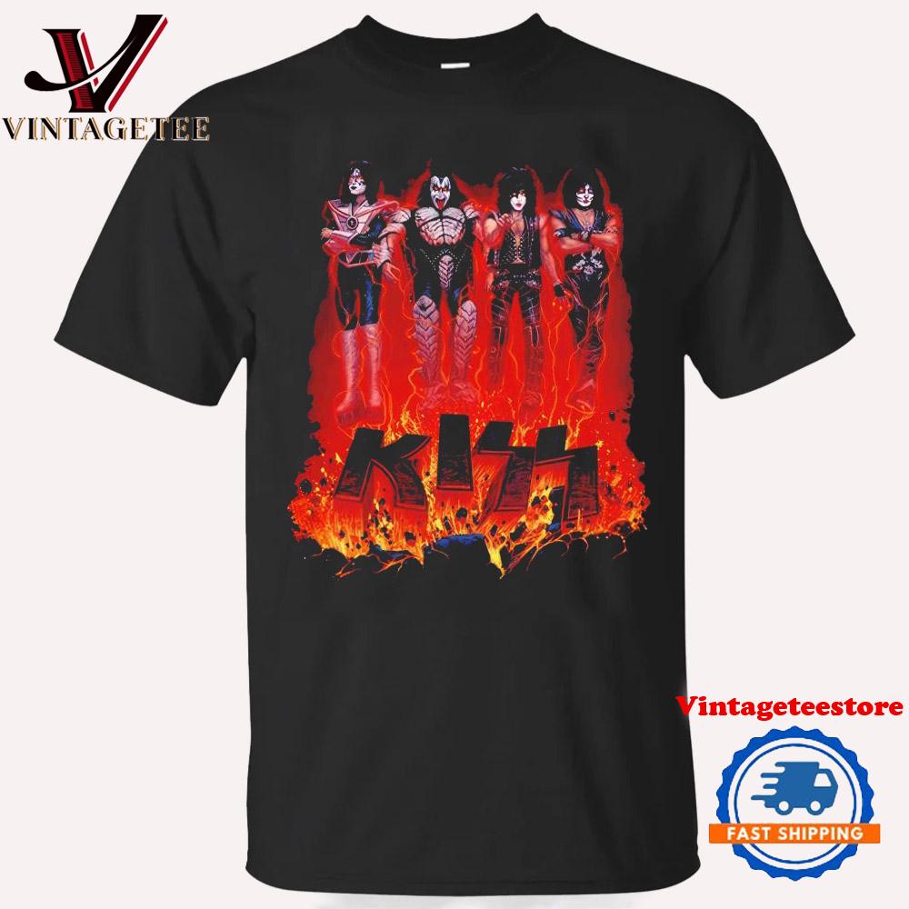 Kiss Band Conjuring Flames Halloween Vintage T Shirt