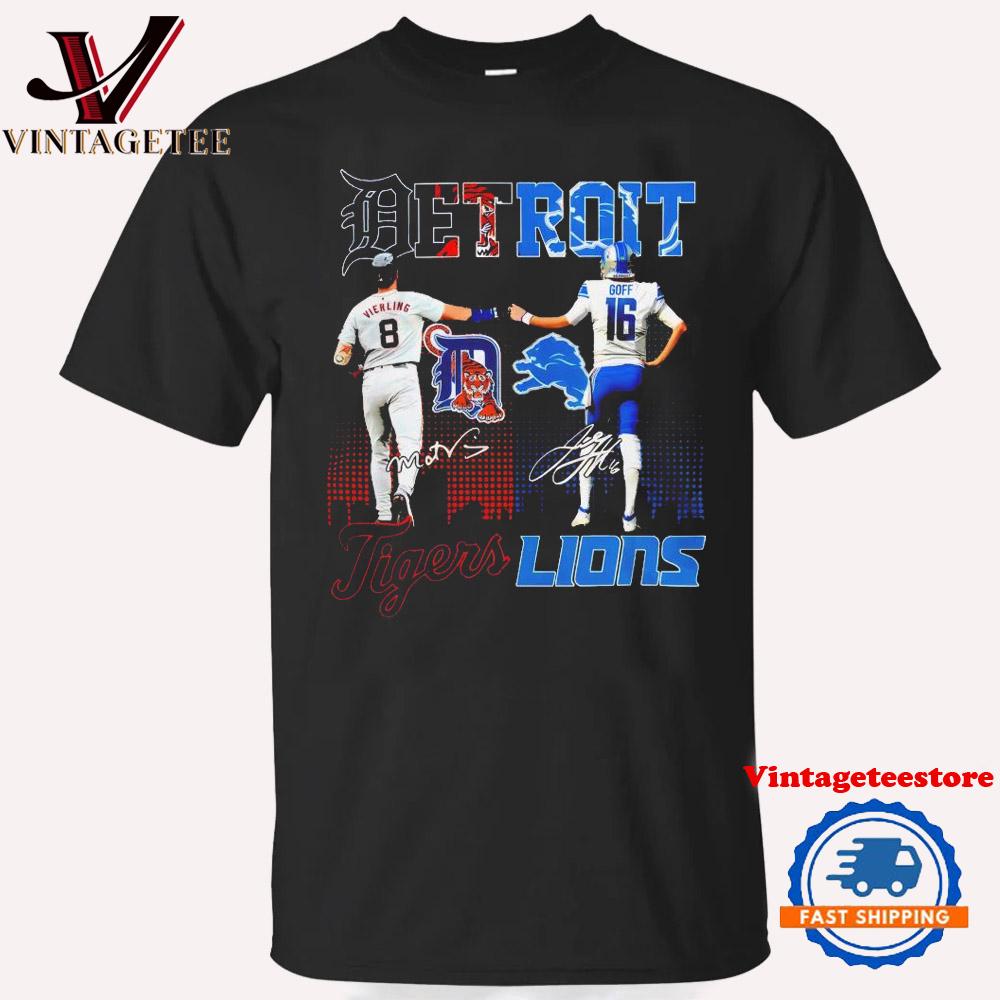 Matt Vierling and Jared Goff Detroit Tigers Lions Signatures Vintage T Shirt