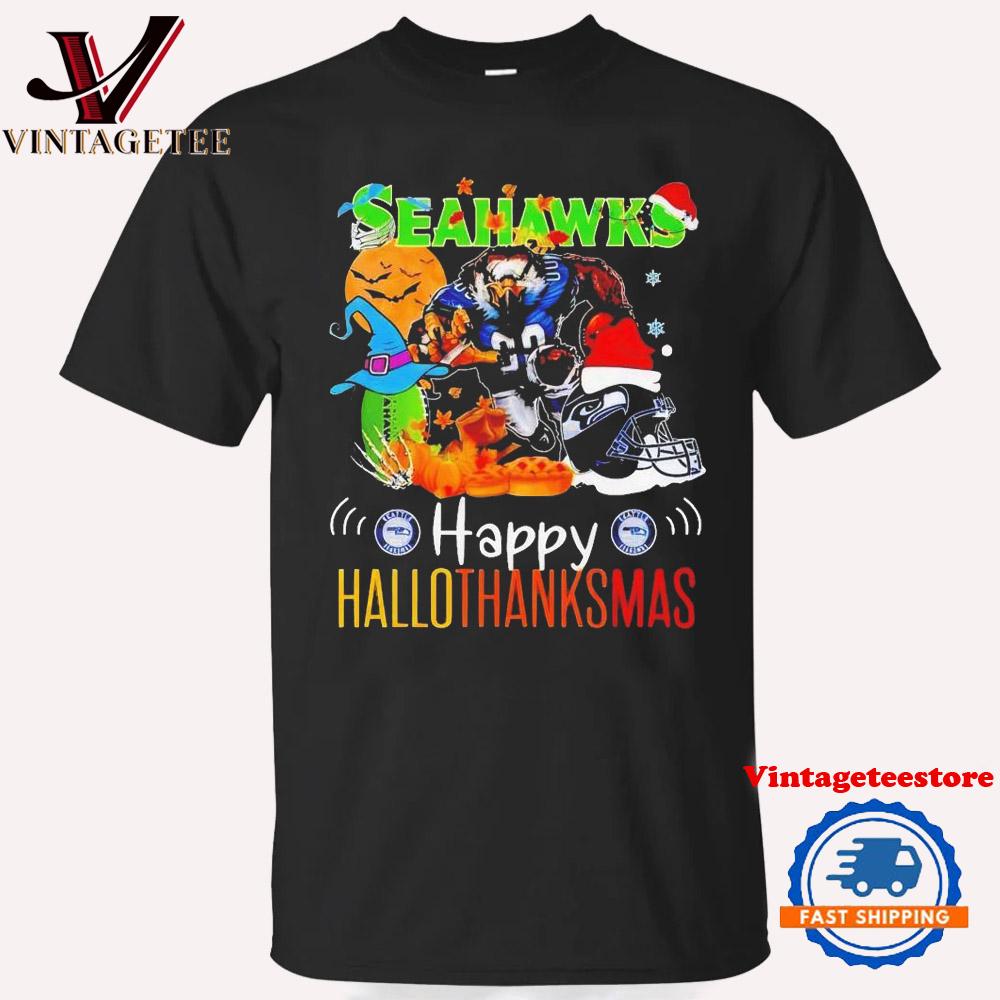 Seattle Seahawks Happy Hallothanksmas 2024 Vintage T Shirt