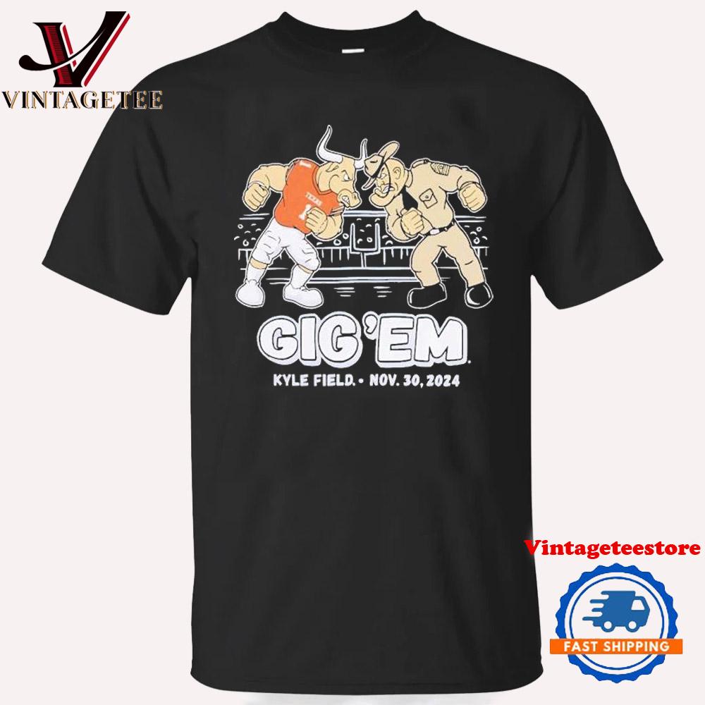 Texas Longhorns Vs Texas A&M Aggies Gig ‘Em Ol Sarge Head To Head Kyle Field Nov 30 2024 Mascot Vintage T Shirt